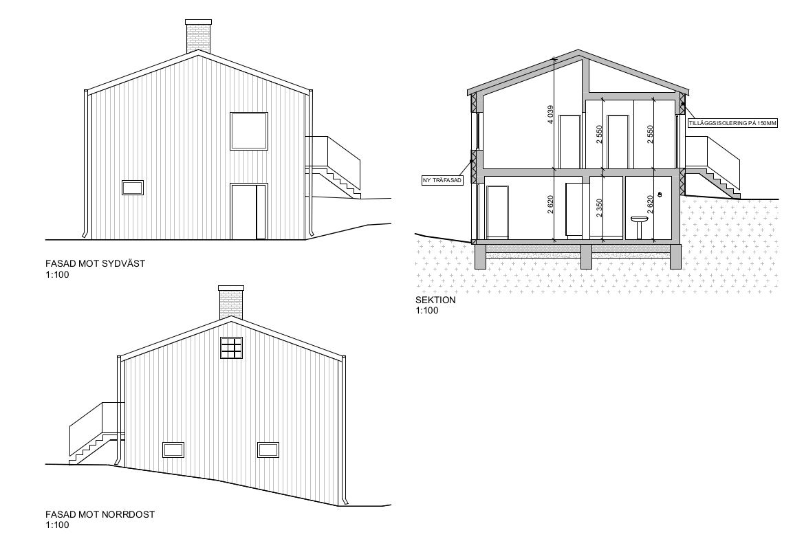 Facade views and section of the family house